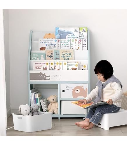 Amazon.co.jp: 子供用本棚 モンテッソーリ 木製本棚 4段 前向き
